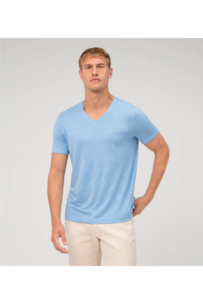 OLYMP Leinen T-Shirt Hellblau