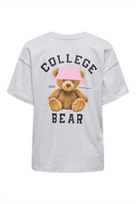 ONLY Backprint T-Shirt Light Grey Melange College Bear