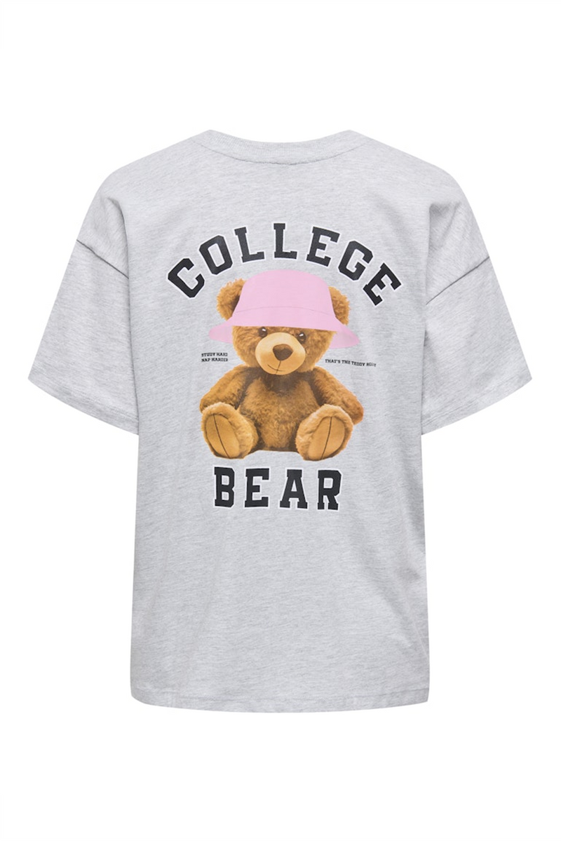 ONLY Backprint T-Shirt Light Grey Melange College Bear