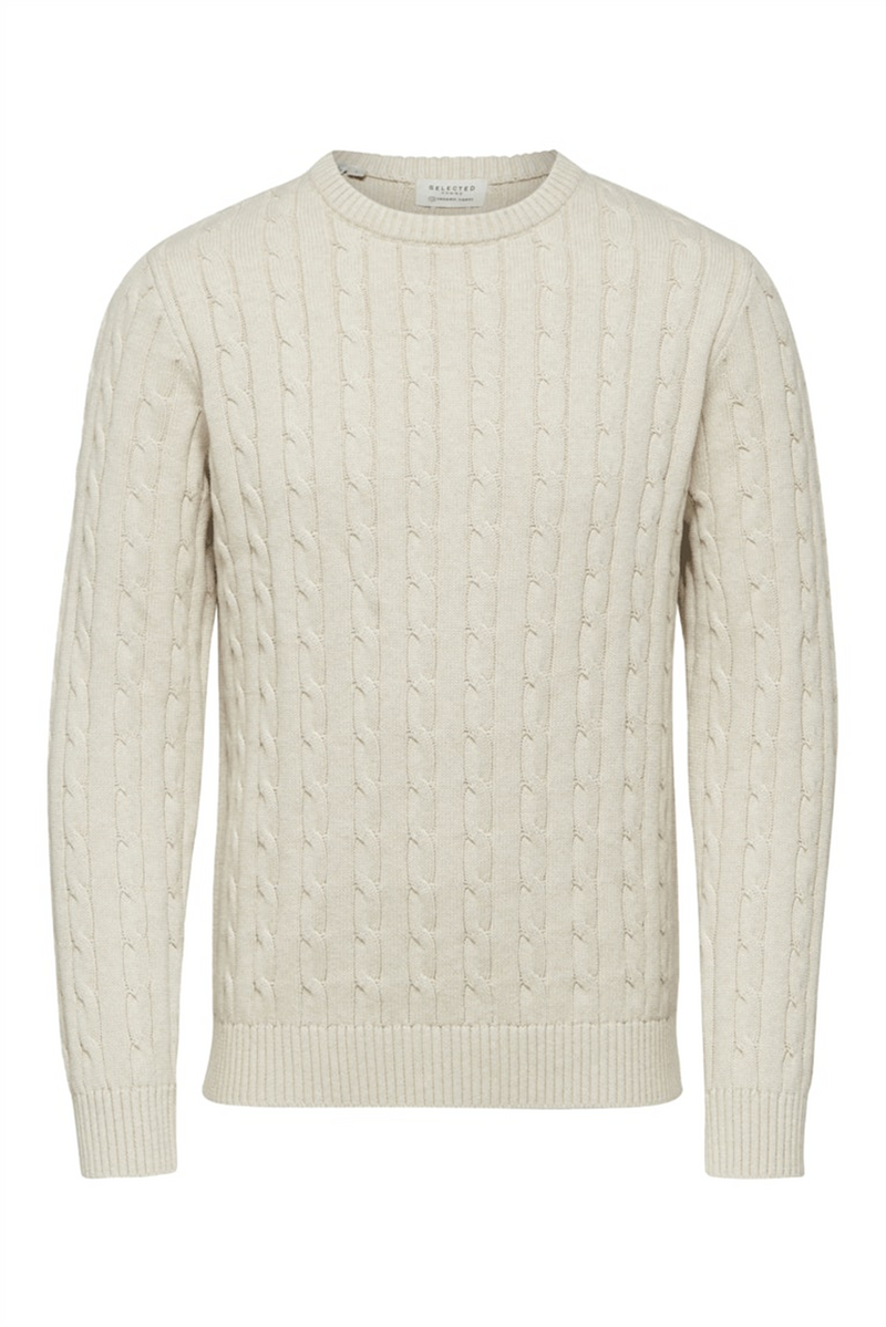 SELECTED HOMME Struktur Zopf Pullover Bone White