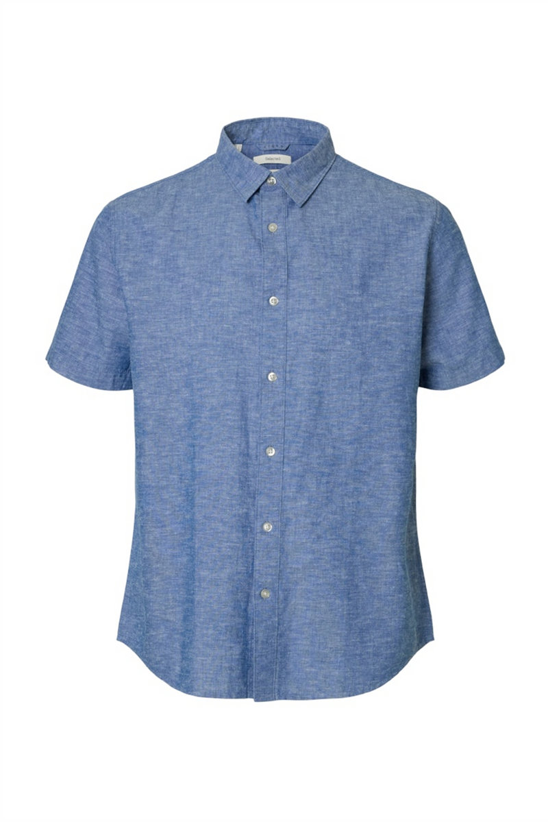 SELECTED HOMME Leinen Kurzarm Hemd Medium Blue Denim