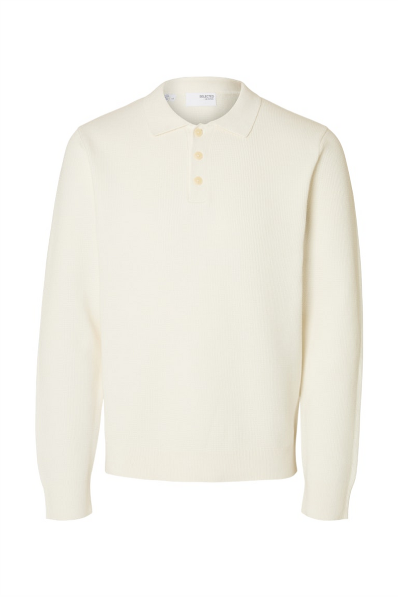 SELECTED HOMME Strick Polo Pullover Egret