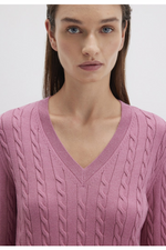 MAVI V Neck Zopf Pullover Himbeere