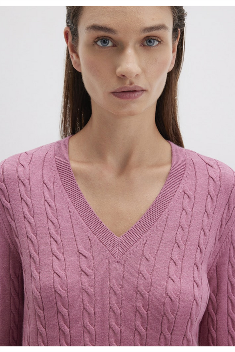 MAVI V Neck Zopf Pullover Himbeere