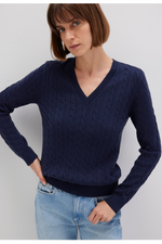 MAVI V Neck Zopf Pullover Dunkelblau