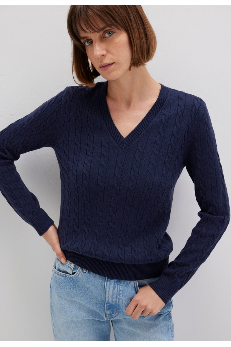 MAVI V Neck Zopf Pullover Dunkelblau