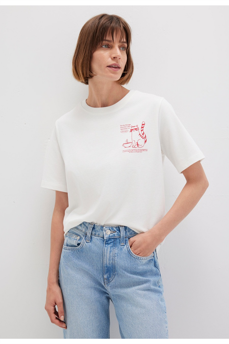 MAVI Backprint T-Shirt mit Katzen Print Weiss