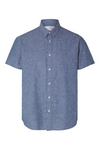 SELECTED HOMME Leinen Kurzarm Hemd Medium Blue Denim