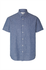 SELECTED HOMME Leinen Kurzarm Hemd Medium Blue Denim