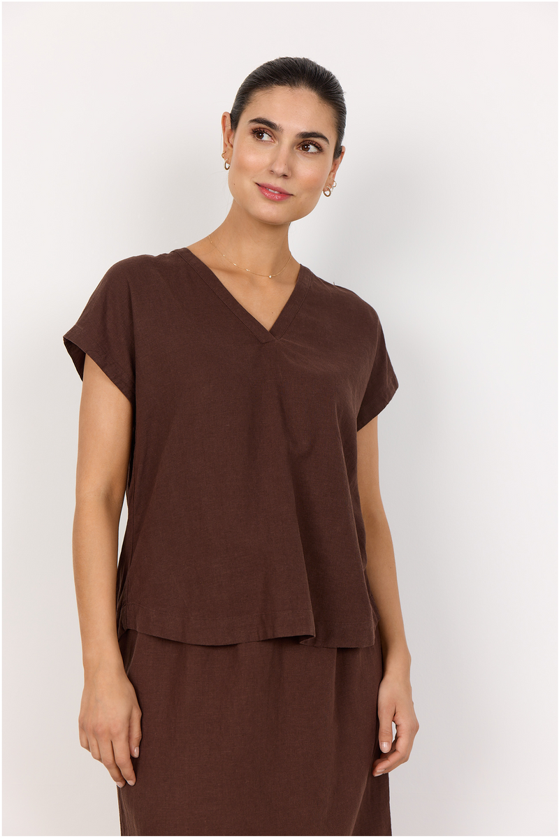 SOYACONCEPT Leinen Blusenshirt Dunkelbraun