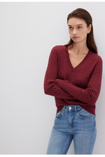 MAVI V Neck Zopf Pullover Dunkelrot
