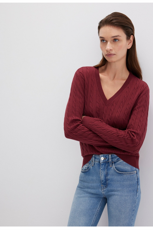 MAVI V Neck Zopf Pullover Dunkelrot