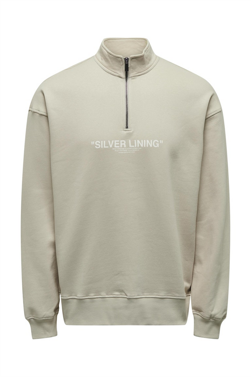 ONLY & SONS Zip High Neck Sweatshirt Silver Lining
