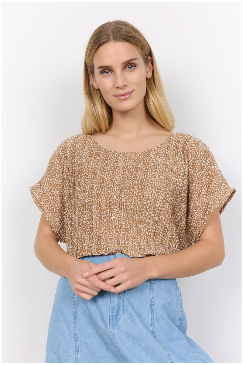 SOYACONCEPT Plissee Muster Blusenshirt Camel