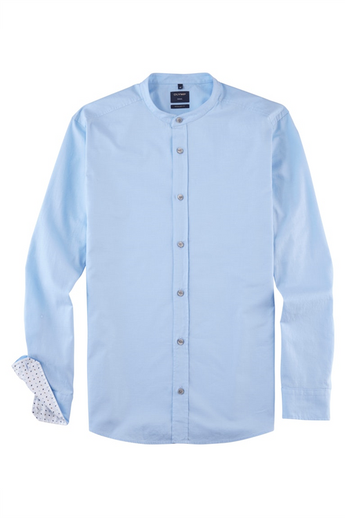 OLYMP Casual Stehkragen Hemd Regular Fit Hellblau