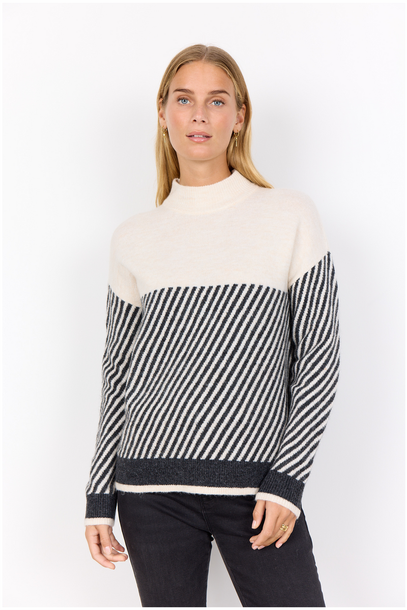 SOYACONCEPT Stehkragen Streifen Pullover Creme