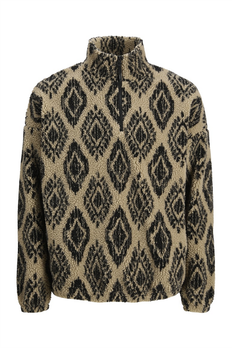 JACK & JONES Half Zip Teddy Hoodie Mocha Meringue