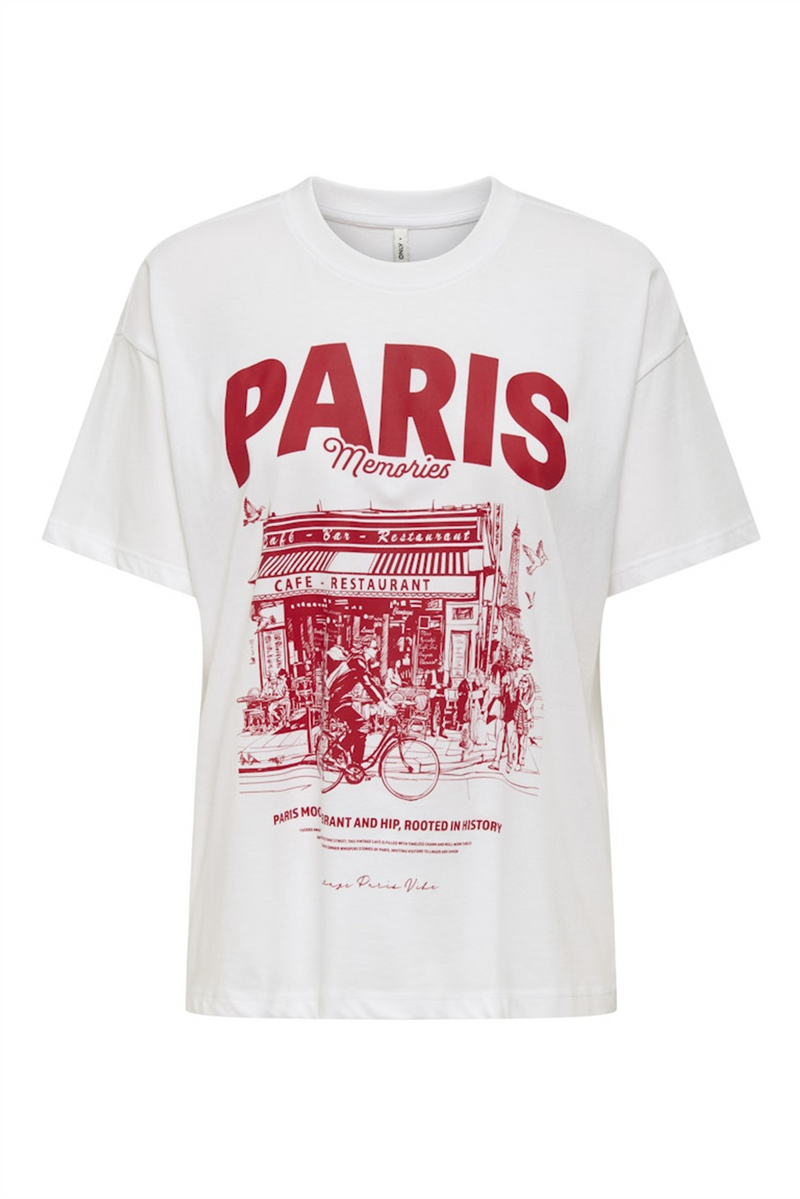 ONLY Frontprint T-Shirt Bright White Paris