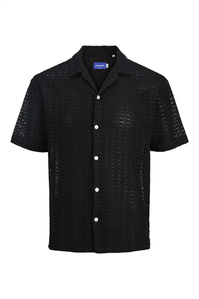 JACK & JONES Kurzarm Strick Hemd Black