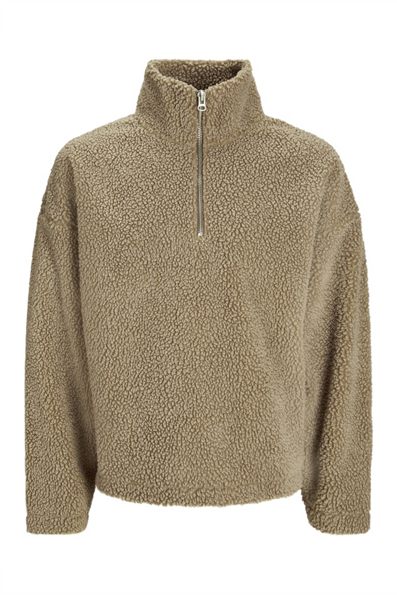 JACK & JONES Teddy Half Zip Hoodie Cornstalk