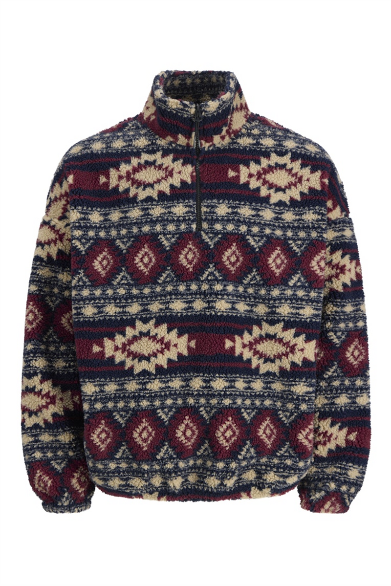 JACK & JONES Half Zip Teddy Hoodie Navy Blazer