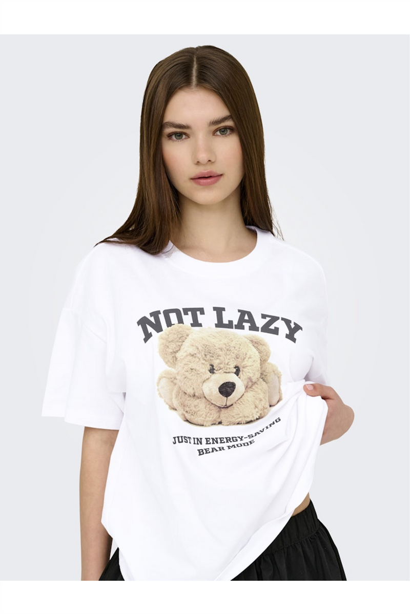 ONLY Frontprint T-Shirt Bright White Lazy