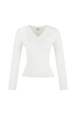 MAVI V Neck Zopf Pullover Wollweiss