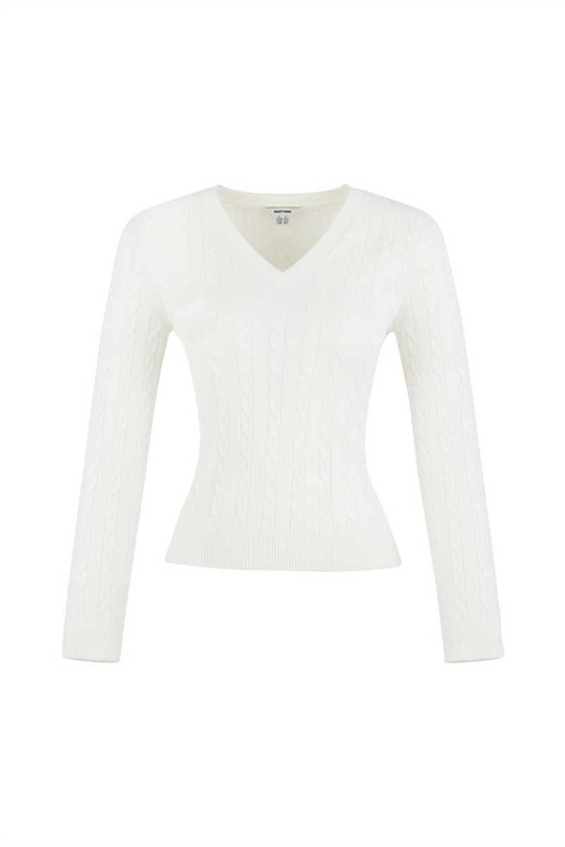 MAVI V Neck Zopf Pullover Wollweiss