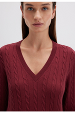 MAVI V Neck Zopf Pullover Dunkelrot