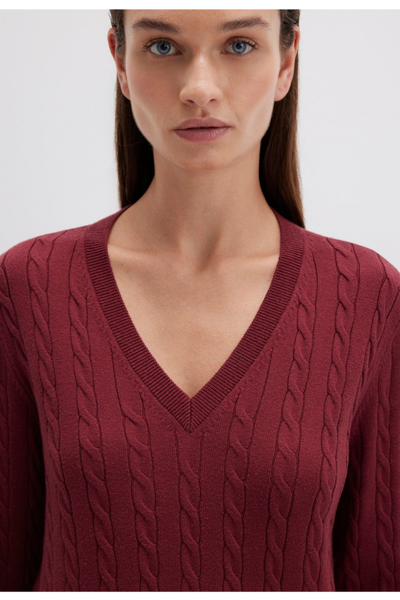 MAVI V Neck Zopf Pullover Dunkelrot