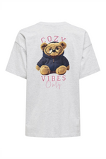 ONLY Backprint T-Shirt Light Grey Melange Cozy Bear