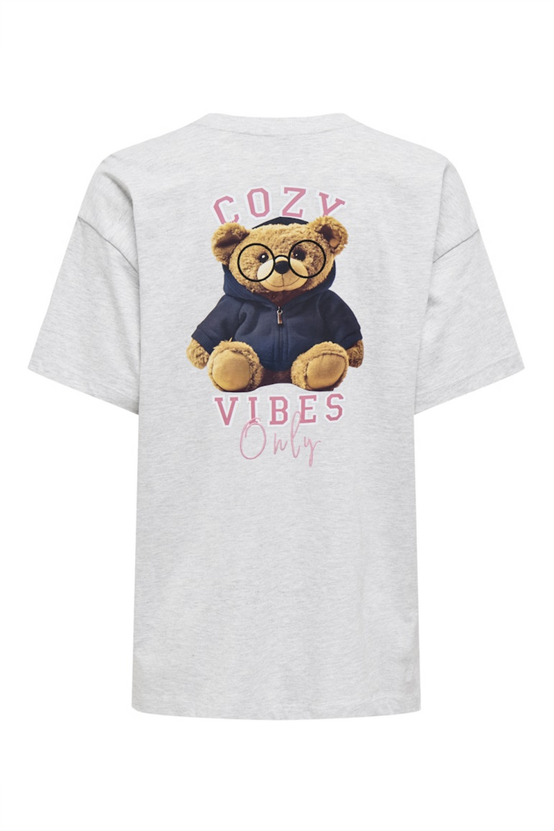 ONLY Backprint T-Shirt Light Grey Melange Cozy Bear