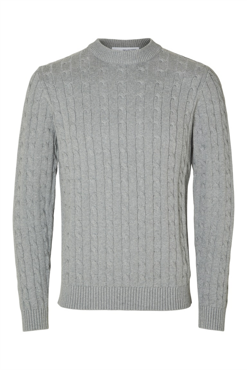 SELECTED HOMME Struktur Zopf Pullover Medium Grey Melange