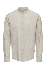 ONLY & SONS Leinen Stehkragen Hemd Chinchilla