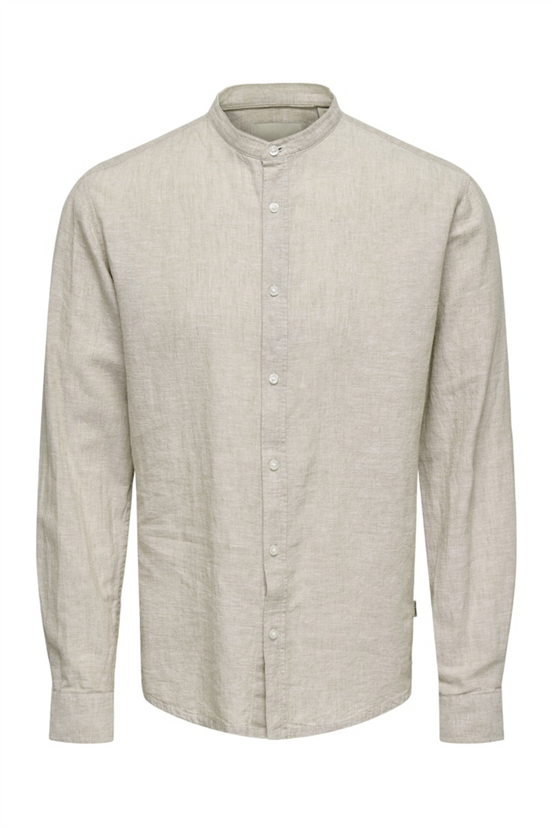 ONLY & SONS Leinen Stehkragen Hemd Chinchilla