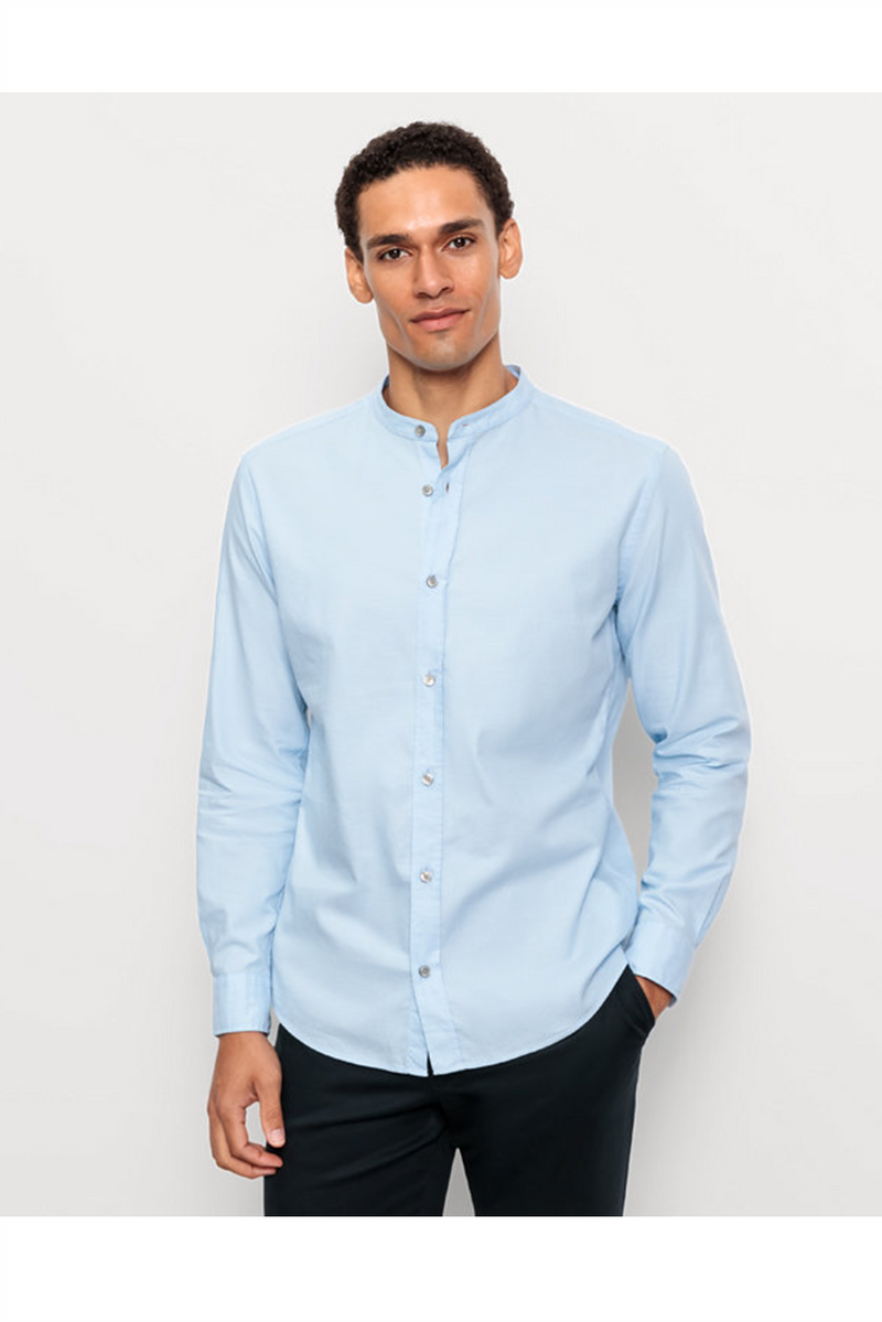 OLYMP Casual Stehkragen Hemd Regular Fit Hellblau