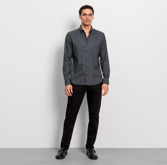 OLYMP Casual Flanell Hemd Regular Fit Schwarz