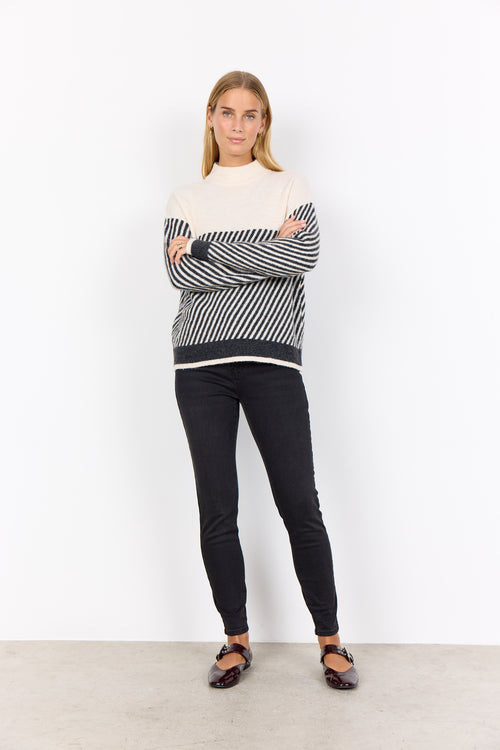 SOYACONCEPT Stehkragen Streifen Pullover Creme