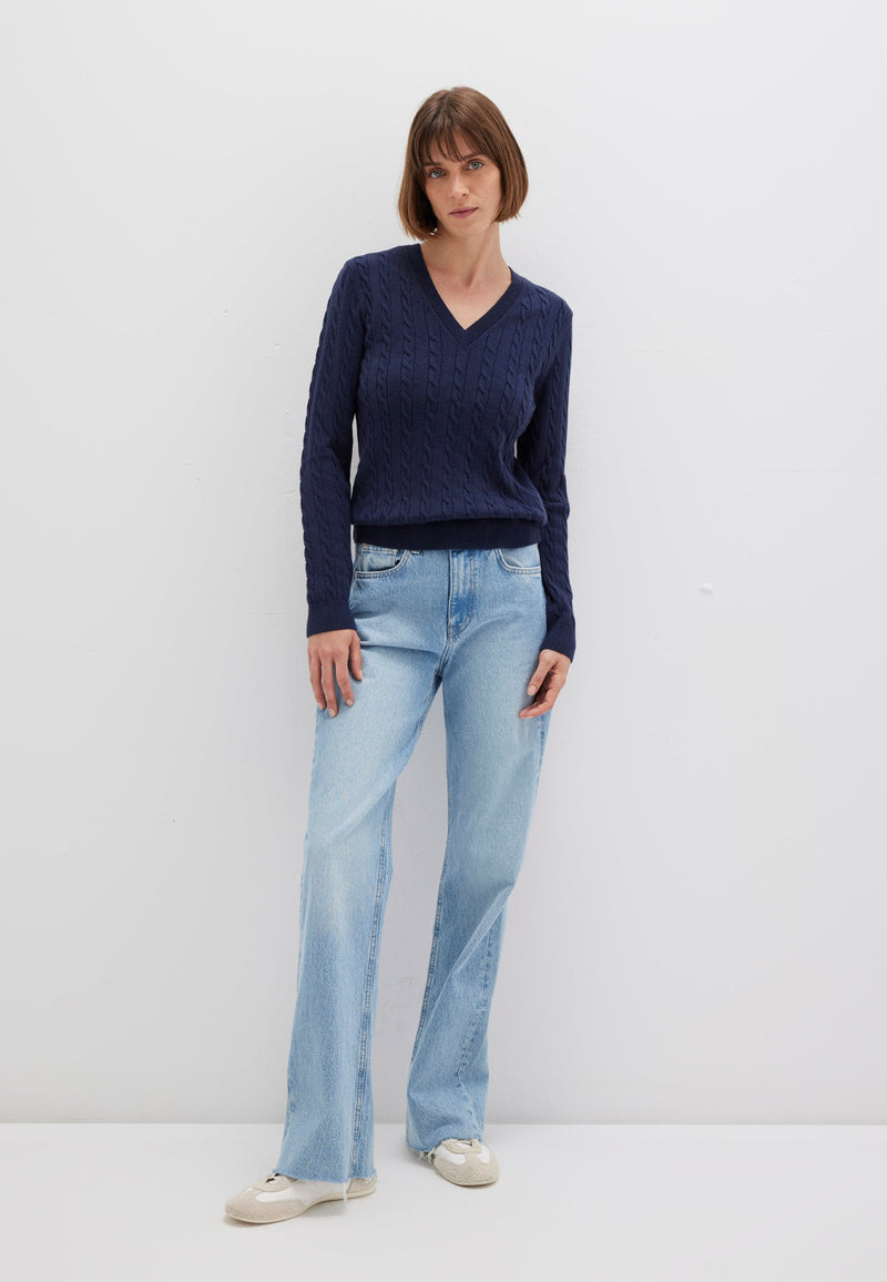MAVI V Neck Zopf Pullover Dunkelblau