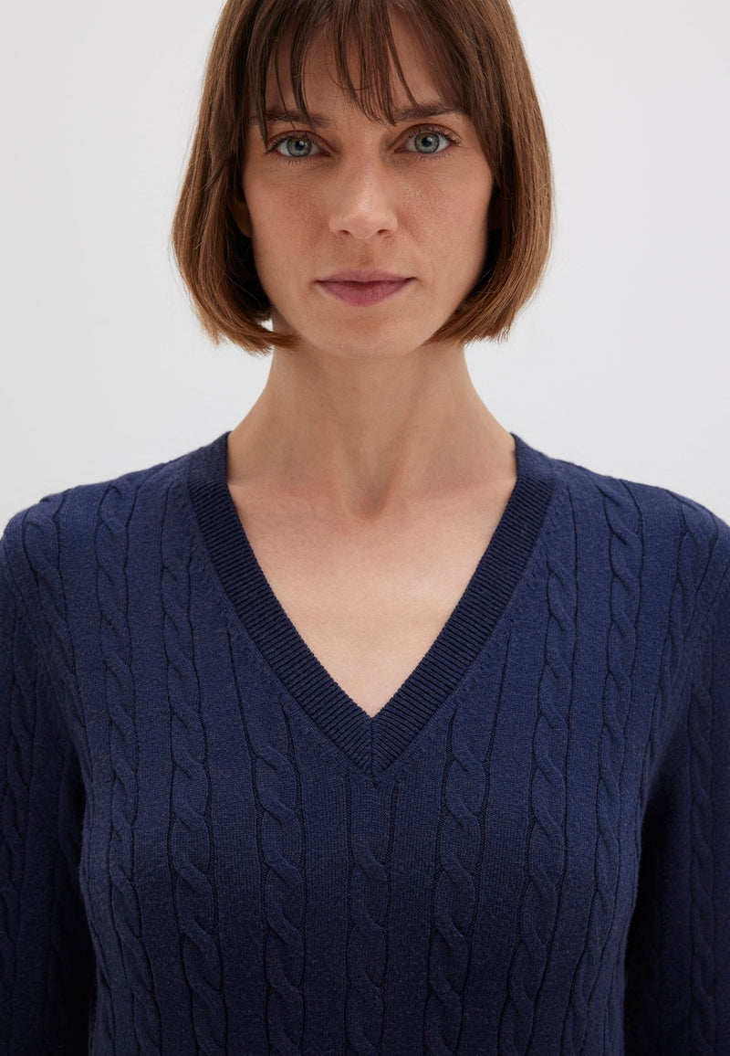 MAVI V Neck Zopf Pullover Dunkelblau