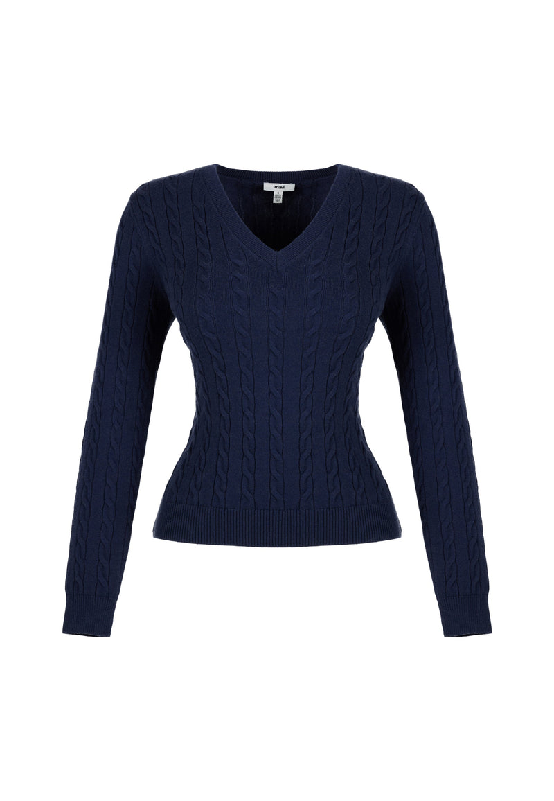 MAVI V Neck Zopf Pullover Dunkelblau