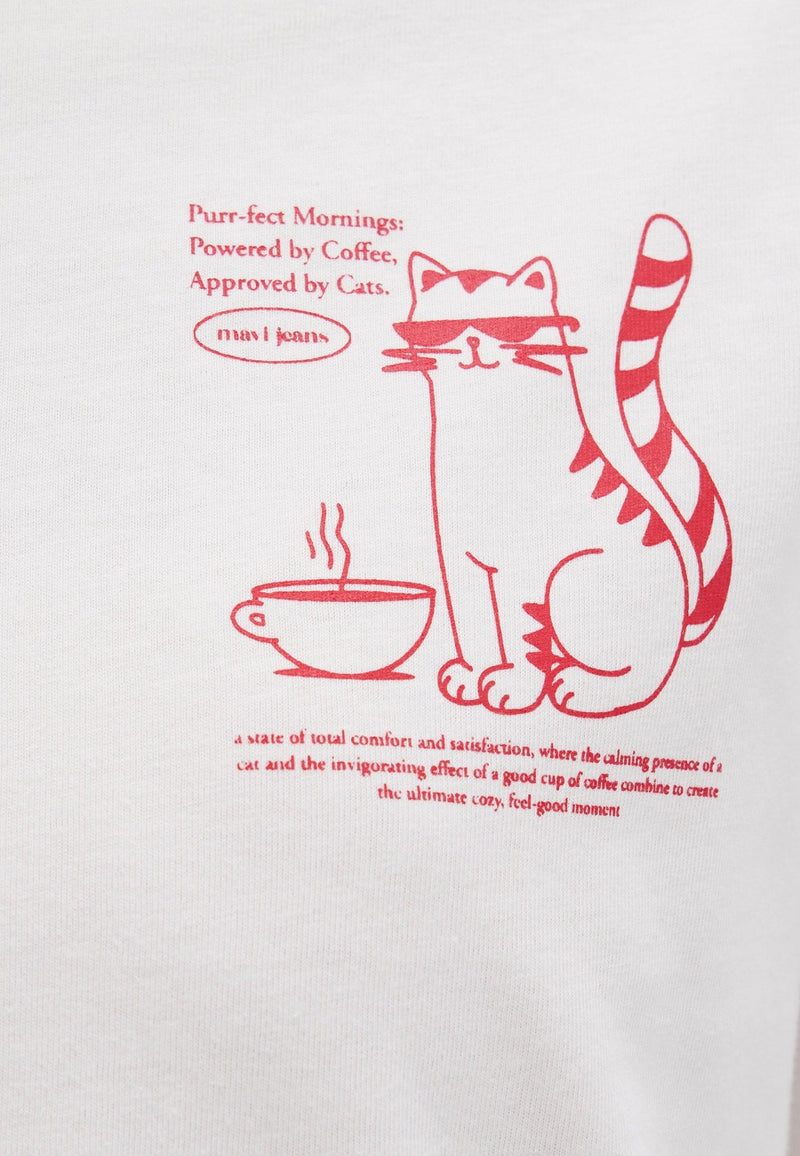 MAVI Backprint T-Shirt mit Katzen Print Weiss