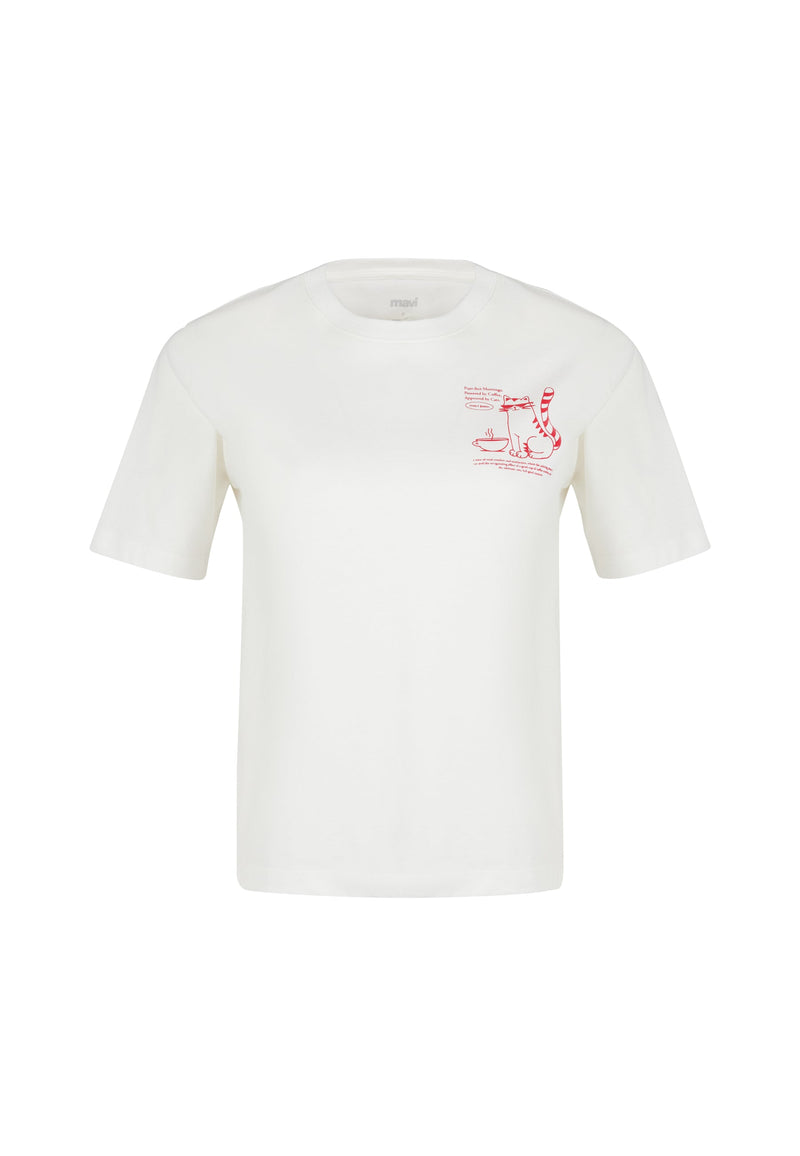 MAVI Backprint T-Shirt mit Katzen Print Weiss