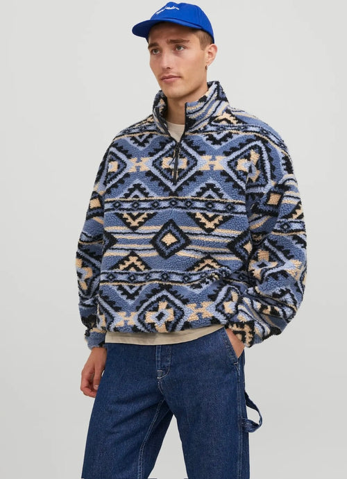 JACK & JONES Half Zip Teddy Hoodie Ashley Blue