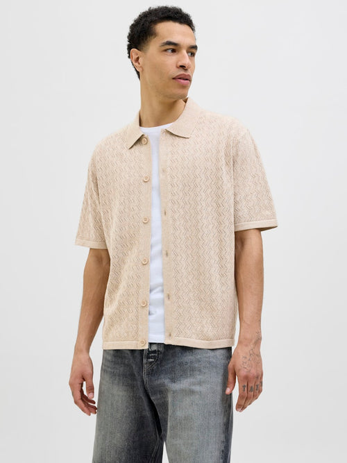 JACK & JONES Kurzarm Strick Polo Hemd Safari Melange