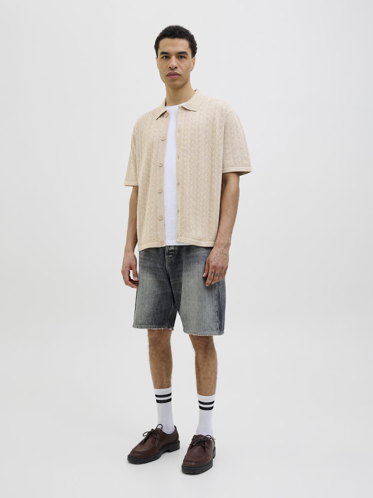 JACK & JONES Kurzarm Strick Polo Hemd Safari Melange