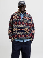 JACK & JONES Half Zip Teddy Hoodie Navy Blazer