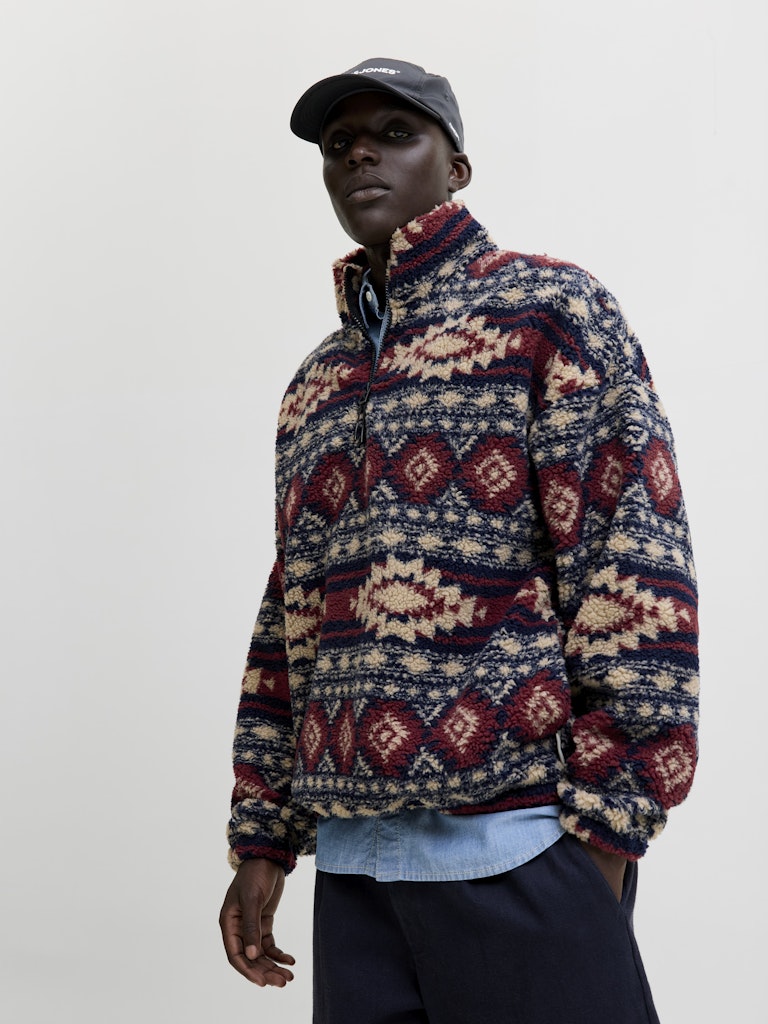 JACK & JONES Half Zip Teddy Hoodie Navy Blazer