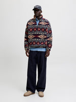 JACK & JONES Half Zip Teddy Hoodie Navy Blazer