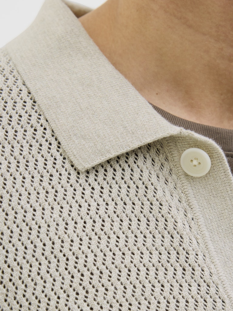 JACK & JONES Kurzarm Strick Polo Hemd Whitecap Gray Melange